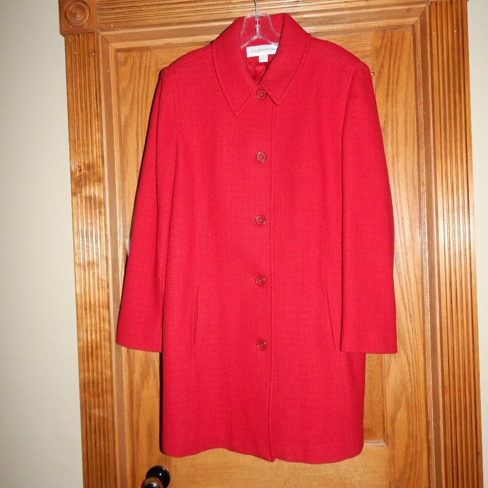 Women's Size 16 LIZ CLAIBORNE Classic Red Wool Blend Winter Dress Coat Overcoat